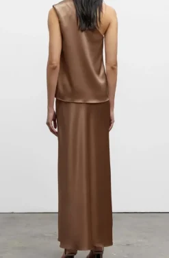 Ahlvar Gallery - Hana Long Logo Satin Skirt Sand