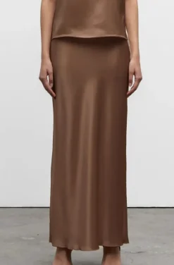 Ahlvar Gallery - Hana Long Logo Satin Skirt Sand
