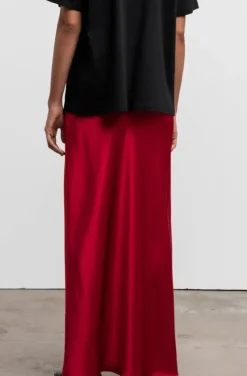 Ahlvar Gallery - Hana Long Logo Satin Skirt - Red