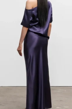 Ahlvar Gallery - Hana Long Logo Satin Skirt - Plum