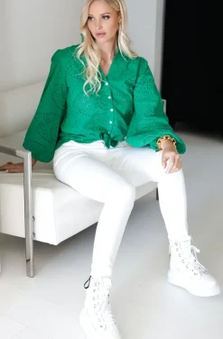 Blond Hour - Anglaise Blouse - Vibrant Green