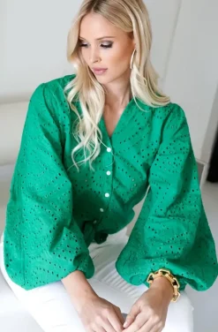 Blond Hour - Anglaise Blouse - Vibrant Green