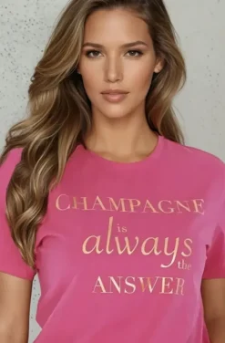Blond Hour - Champagne is Always the Answer Tshirt - Cerise Gold