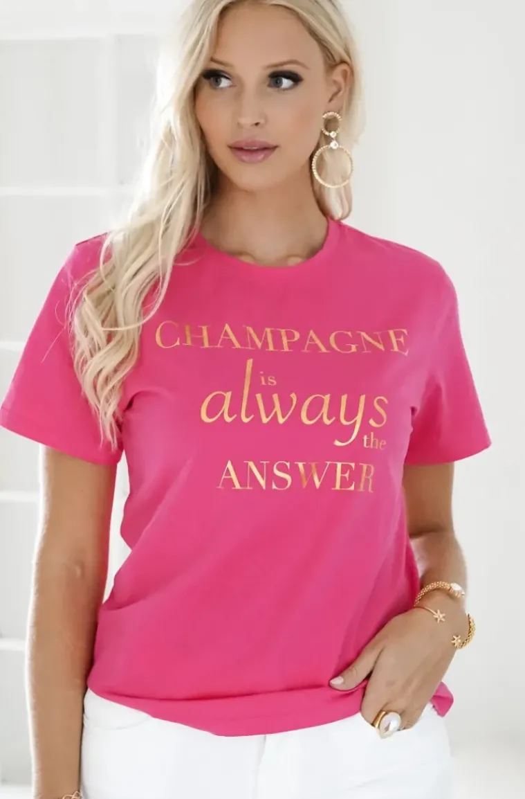Blond Hour - Champagne is Always the Answer Tshirt - Cerise Gold