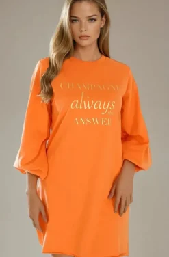 Blond Hour - Champagne Sweatshirt Dress - Orange