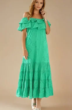 Blond Hour - Formentera Maxidress Offshoulder - Vibrant Green