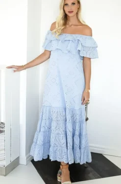 Blond Hour - Formentera Maxi Dress Broderie Anglaies - Light Blue