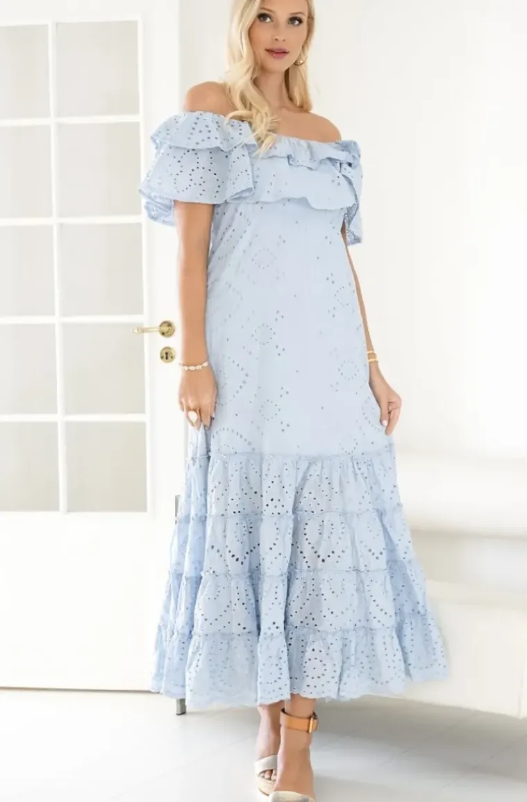 Blond Hour - Formentera Maxi Dress Broderie Anglaies - Light Blue
