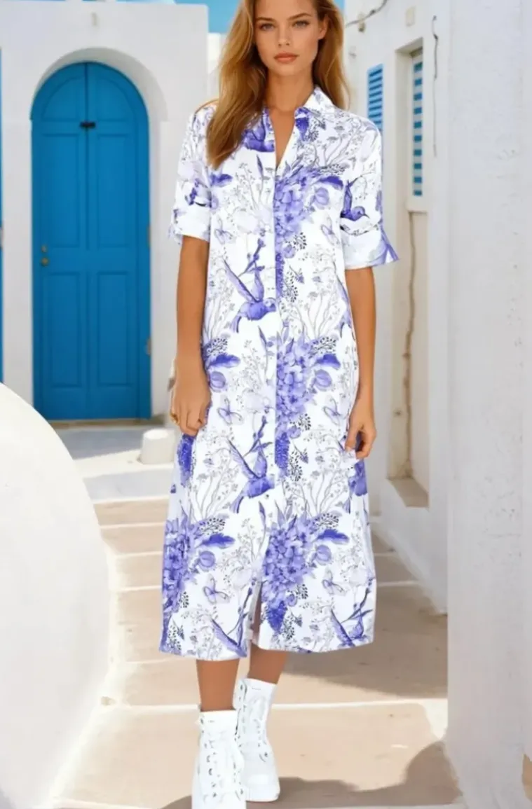Blond Hour - Mira Shirt Dress - Blue Flower