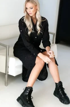 Blond Hour - Palma Shirt Dress Anglaise - Black