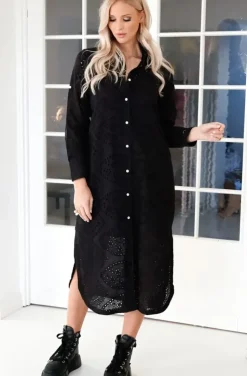 Blond Hour - Palma Shirt Dress Anglaise - Black