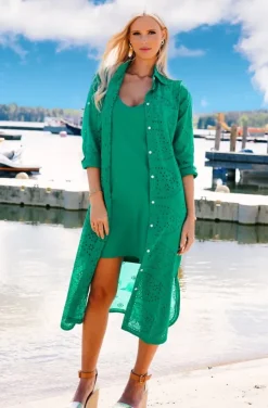 Blond Hour - Palma Shirt Dress Anglaise - Vibrant Green