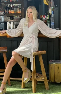 Blond Hour - Riviera Short Wrap Dress - Sand