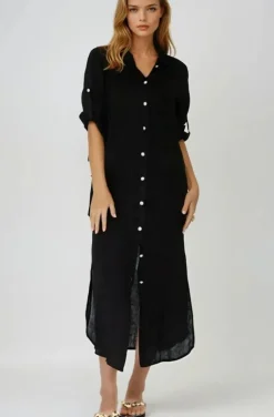 Blond Hour - Time Linen Shirt Dress Black