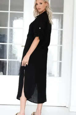Blond Hour - Time Linen Shirt Dress Black