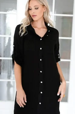 Blond Hour - Time Linen Shirt Dress Black