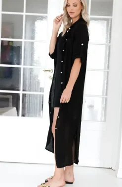 Blond Hour - Time Linen Shirt Dress Black