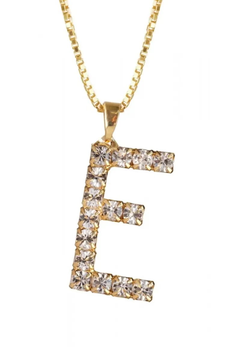 Caroline Svedbom - Letter Necklace E - Gold Crystal