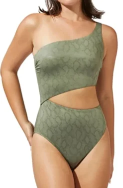 Gottex - Luma Ivy One Shoulder Cut Out Swimsuit Khaki 23IV059