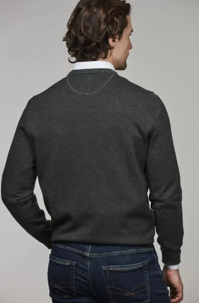 Hansen & Jacob - 2 tone Herringbone Knit Crew neck - Dark Green 57