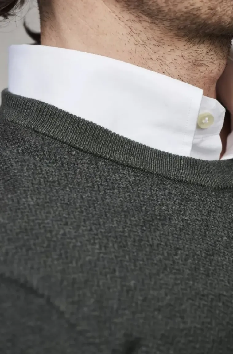 Hansen & Jacob - 2 tone Herringbone Knit Crew neck - Dark Green 57