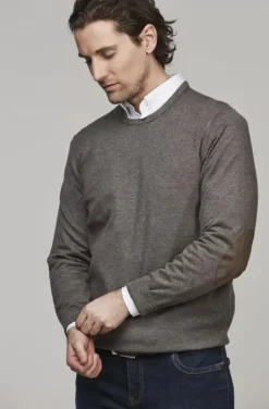 Hansen & Jacob - Crew neck sweater Elbow patch - Mole 07