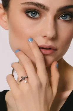Jane and Sophie - Pearl Flat Ring - Silver