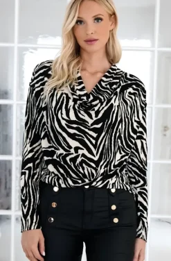 Mixed Brands - Animal print long sleeve Blouse 24888 -Zebra