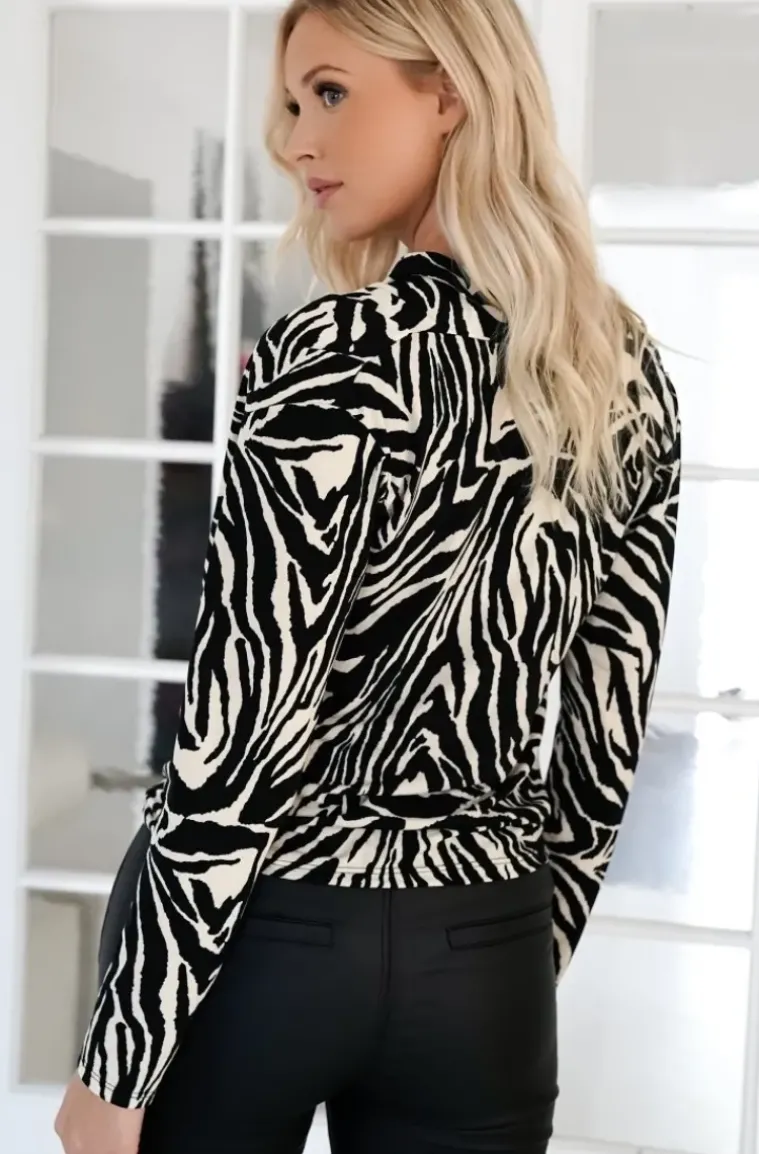Mixed Brands - Animal print long sleeve Blouse 24888 -Zebra
