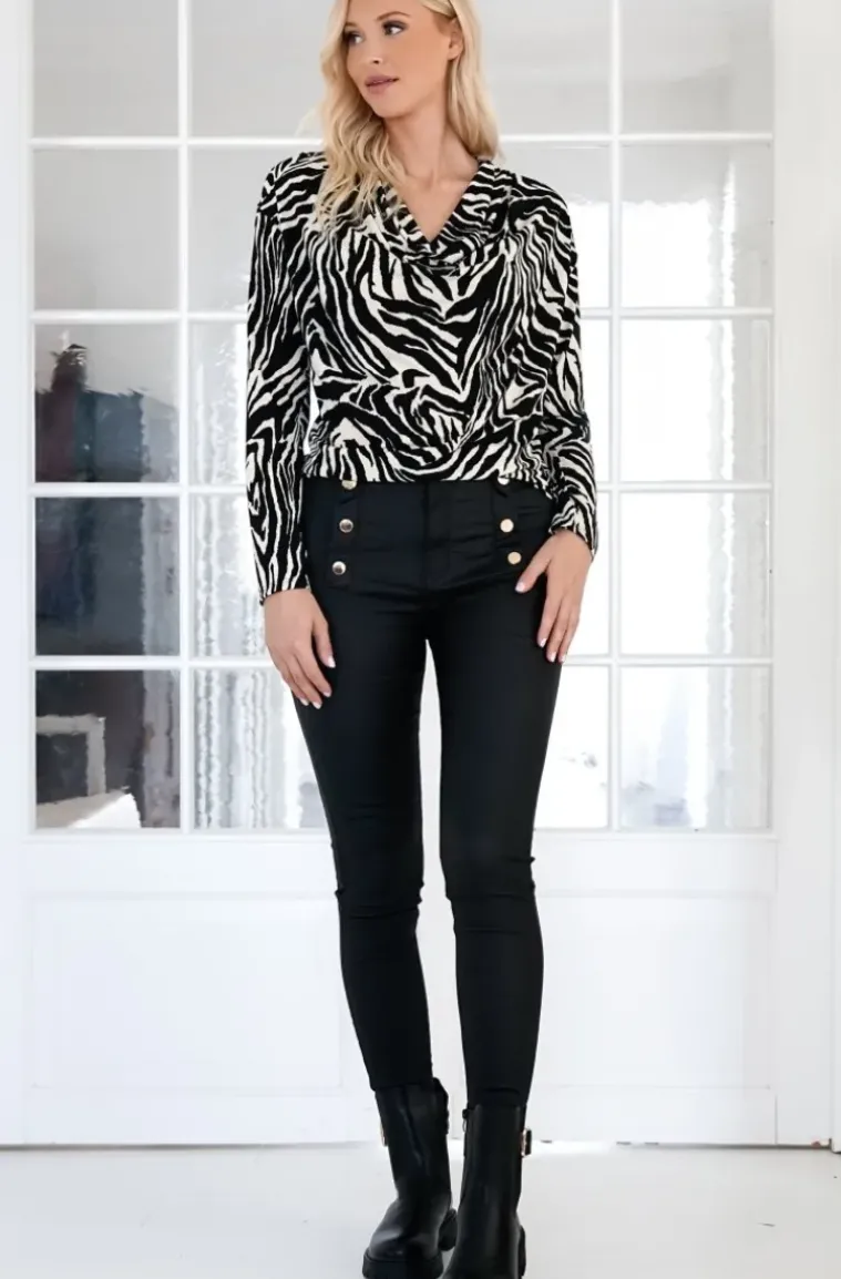 Mixed Brands - Animal print long sleeve Blouse 24888 -Zebra