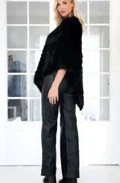 Mixed Brands - Asymmetrical crew neck faux fur Poncho 0498 - Black