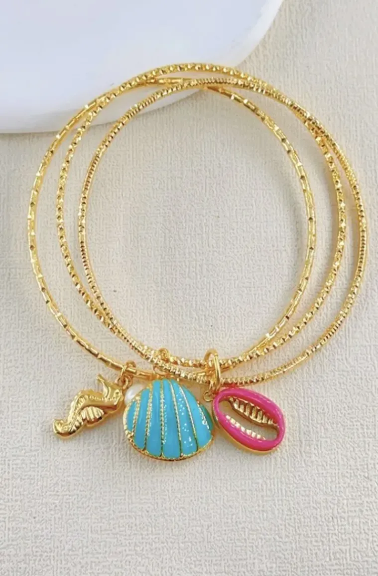 Mixed Brands - Bangle with charms seashells DDBR15 - gold