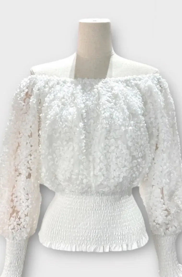 Mixed Brands - Bouse smocked offshoulder 12088 - White