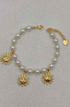 Mixed Brands - Bracelet pearls and sun-charms DDBR075 - Gold
