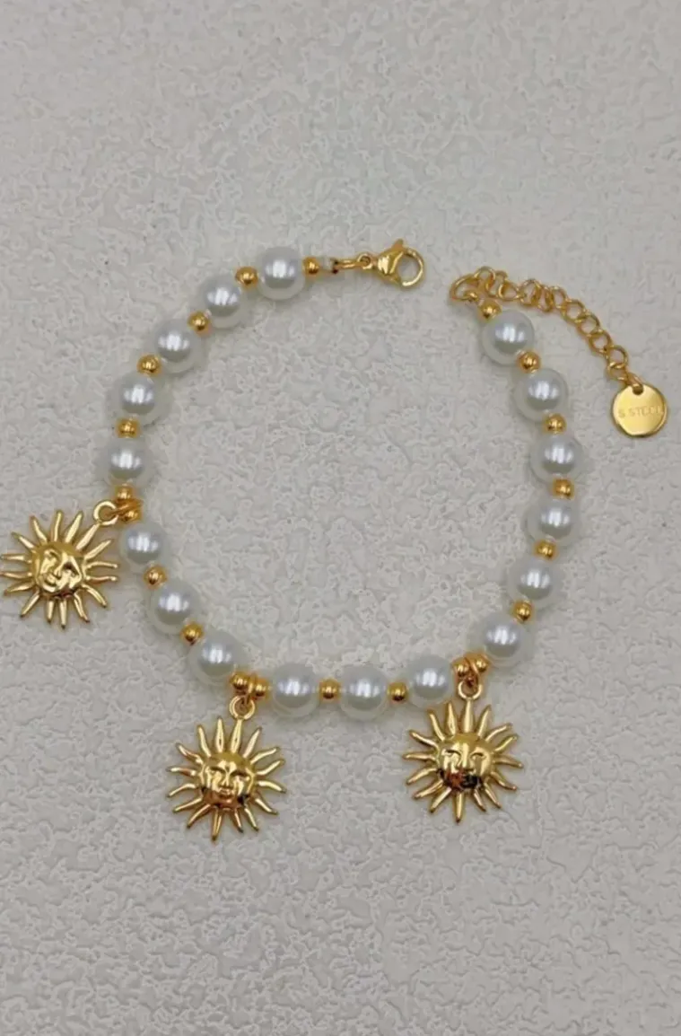 Mixed Brands - Bracelet pearls and sun-charms DDBR075 - Gold