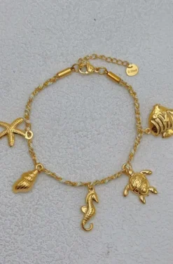Mixed Brands - Bracelet turtle seahorse charms JBR327 - Gold
