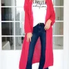 Mixed Brands - Chunky Mohair Knit Long Cardigan - Fuchsia