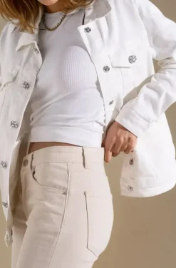 Mixed Brands - Denim jacket with pearl buttons DC385 - White