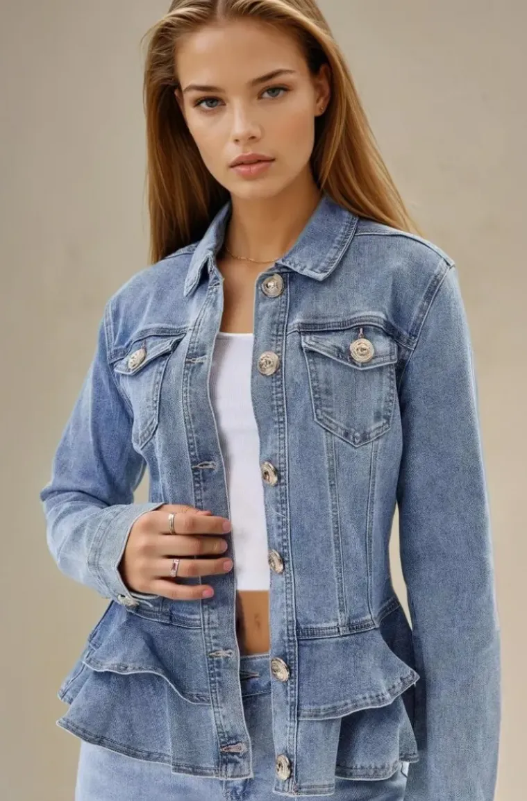 Mixed Brands - Denim jacket with frill 16404 - Blue