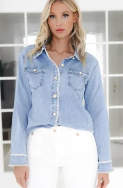 Mixed Brands - Denim shirt with Pearls 6035 - Blue