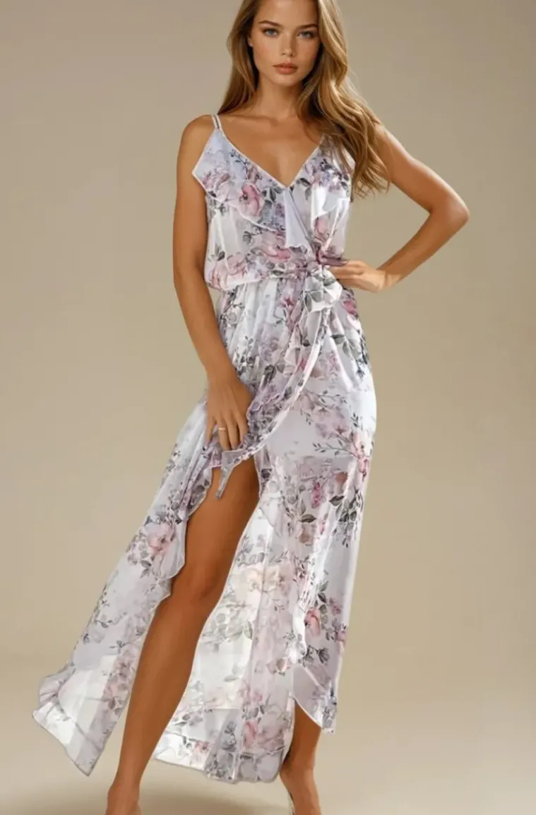 Mixed Brands - Dress 9495 - White Pink Flower