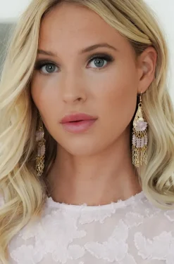Mixed Brands - Earrings hanging stones and chains 666-760 - Pink