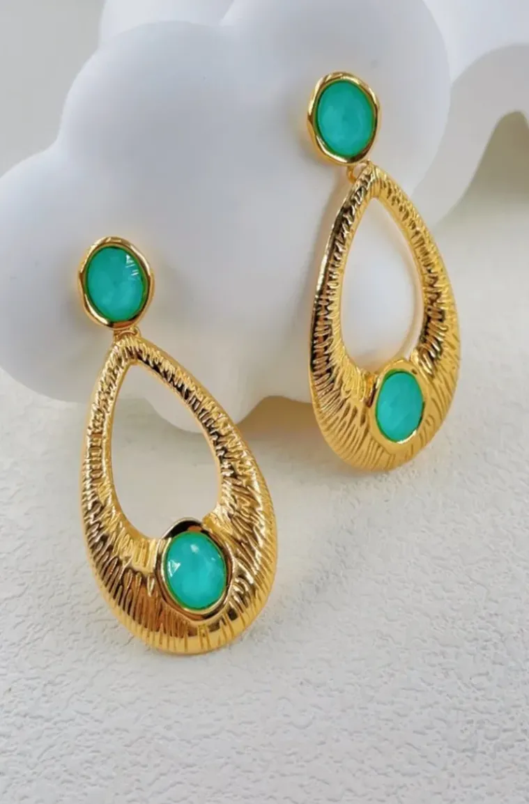 Mixed Brands - Earrings LLB051 - Gold Turquoise