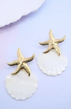 Mixed Brands - Earrings Seastar and Shell Z406 - Gold