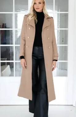 Mixed Brands - Elegant Double breasted long Coat - Camel