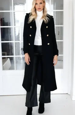 Mixed Brands - Elegant Double breasted long Coat - Black
