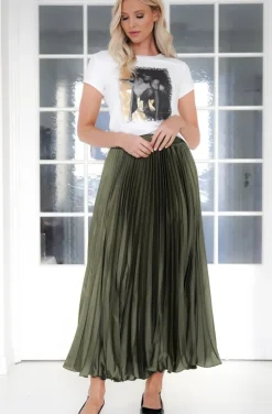 Mixed Brands - Elegant Maxi skirt pleated 24113 - Khaki