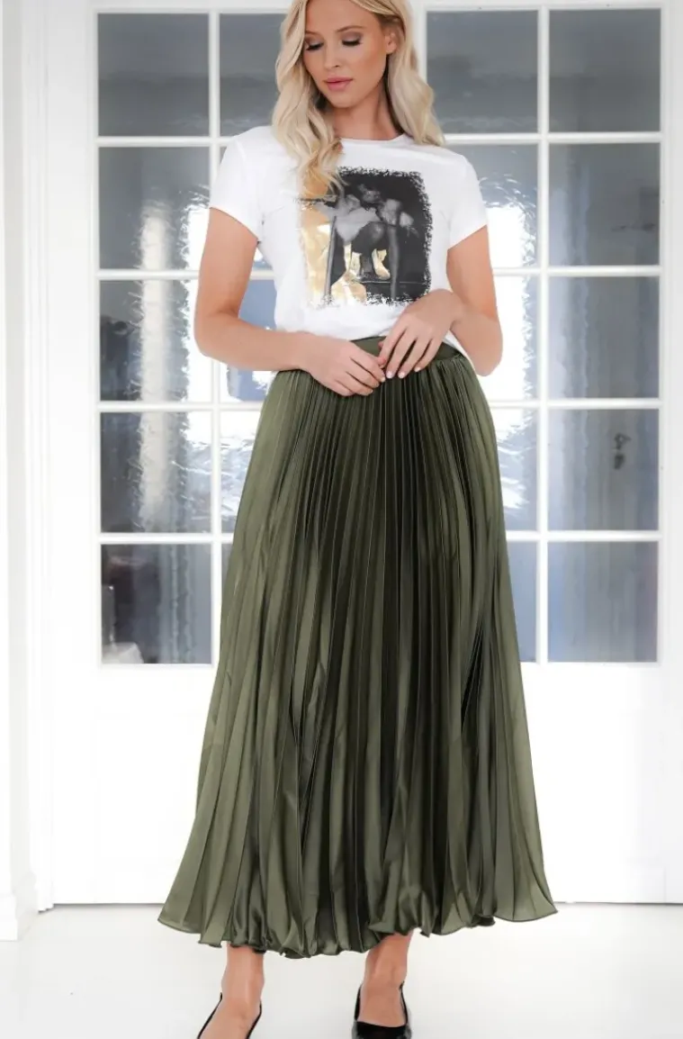 Mixed Brands - Elegant Maxi skirt pleated 24113 - Khaki