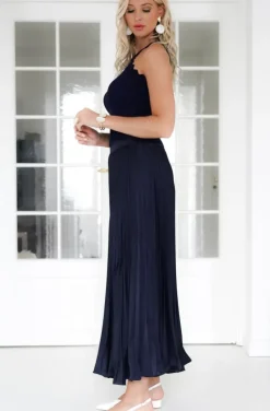 Mixed Brands - Elegant Maxi skirt pleated 24113 - Navy