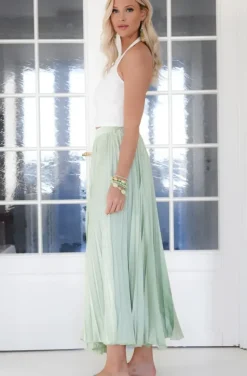 Mixed Brands - Elegant Maxi skirt pleated 24113 - Vert Sauge